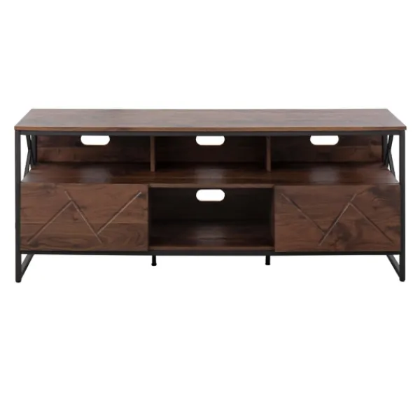 Tv Stands & Media Consoles-Kirkland's Home Walnut Wood And Black Steel Media Stand Brown