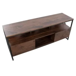 Tv Stands & Media Consoles-Kirkland's Home Walnut Wood And Black Steel Media Stand Brown