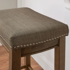 Bar Stools & Counter Height Stools-Kirkland's Home Walnut Wood Bar Stool With Cushion Gray