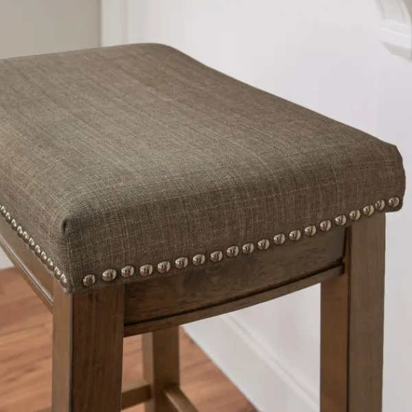 Bar Stools & Counter Height Stools-Kirkland's Home Walnut Wood Bar Stool With Cushion Gray