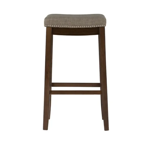 Bar Stools & Counter Height Stools-Kirkland's Home Walnut Wood Bar Stool With Cushion Gray