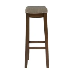 Bar Stools & Counter Height Stools-Kirkland's Home Walnut Wood Bar Stool With Cushion Gray