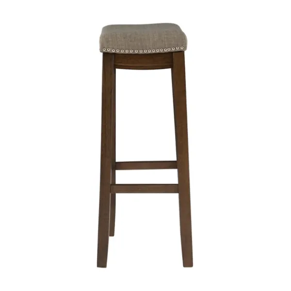 Bar Stools & Counter Height Stools-Kirkland's Home Walnut Wood Bar Stool With Cushion Gray