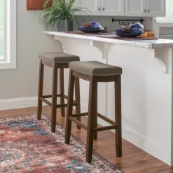 Bar Stools & Counter Height Stools-Kirkland's Home Walnut Wood Bar Stool With Cushion Gray
