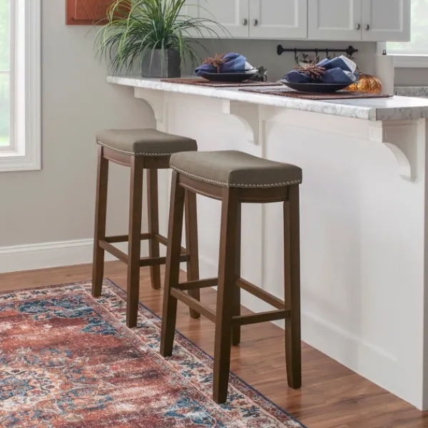 Bar Stools & Counter Height Stools-Kirkland's Home Walnut Wood Bar Stool With Cushion Gray