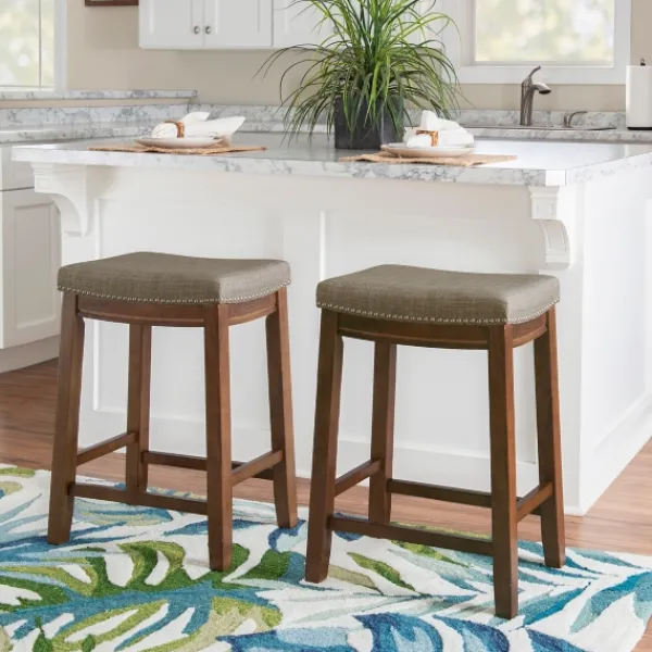 Bar Stools & Counter Height Stools-Kirkland's Home Walnut Wood Counter Stool With Cushion Gray