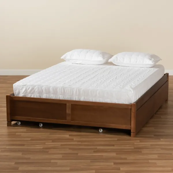 Beds & Headboards-Kirkland's Home Walnut Wood 4-Drawer Full Platform Bed Brown