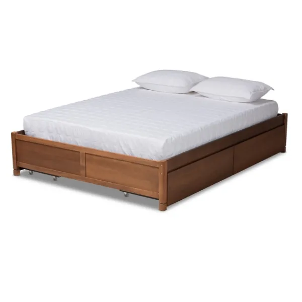 Beds & Headboards-Kirkland's Home Walnut Wood 4-Drawer King Platform Bed Brown