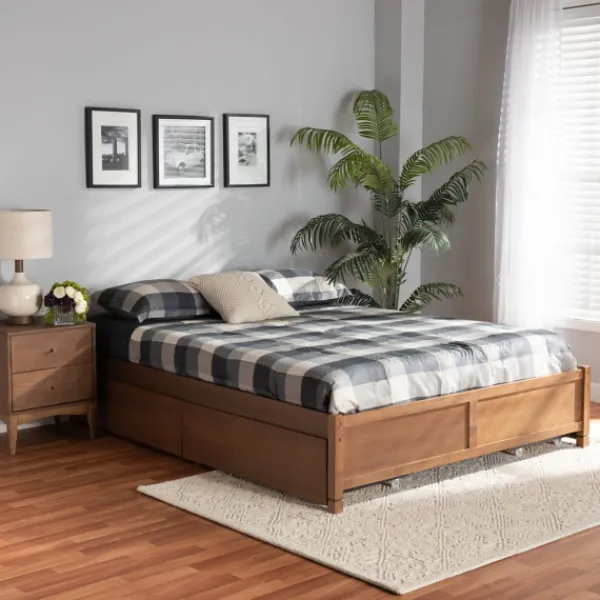Beds & Headboards-Kirkland's Home Walnut Wood 4-Drawer King Platform Bed Brown
