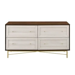 Dressers & Chests-Kirkland's Home Walnut Wood Faced Gold Base Dresser White