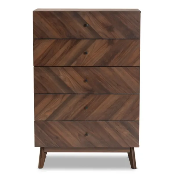 Cabinets & Sideboards-Kirkland's Home Walnut Wood Grain 5-Drawer Chest Brown