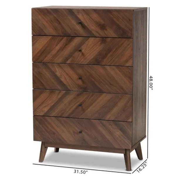 Cabinets & Sideboards-Kirkland's Home Walnut Wood Grain 5-Drawer Chest Brown