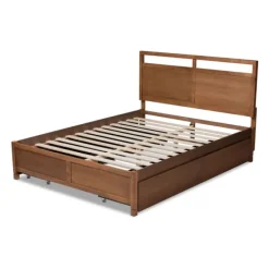 Beds & Headboards-Kirkland's Home Walnut Wood Headboard 4-Drawer Full Platform Bed Brown