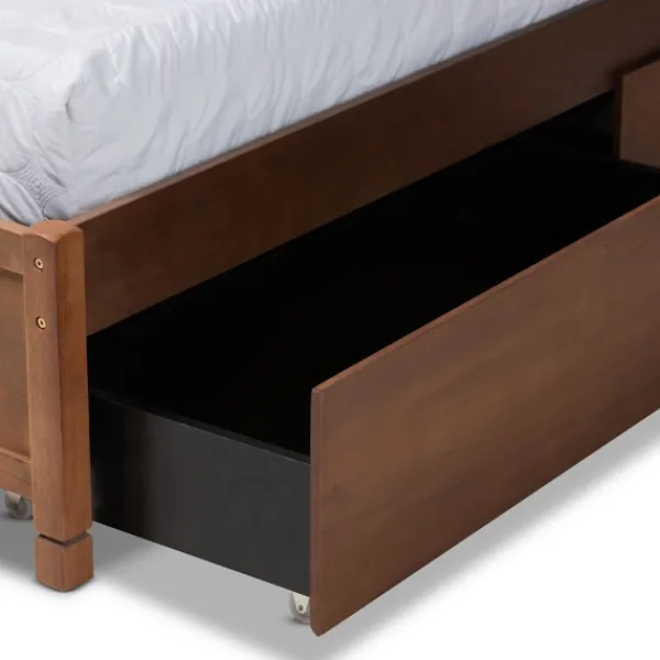 Beds & Headboards-Kirkland's Home Walnut Wood Headboard 4-Drawer Full Platform Bed Brown