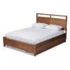 Beds & Headboards-Kirkland's Home Walnut Wood Headboard 4-Drawer King Platform Bed Brown