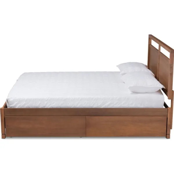 Beds & Headboards-Kirkland's Home Walnut Wood Headboard 4-Drawer King Platform Bed Brown