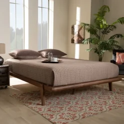 Beds & Headboards-Kirkland's Home Walnut Wood King Platform Bed Brown