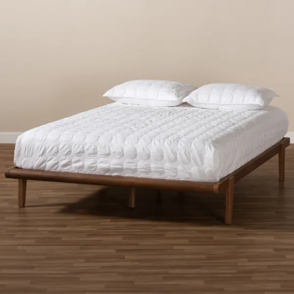 Beds & Headboards-Kirkland's Home Walnut Wood King Platform Bed Brown