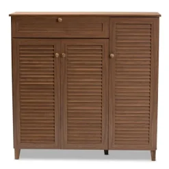 Entryway Furniture-Kirkland's Home Walnut Wood 11-Shelf Paneled Shoe Cabinet Brown