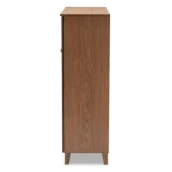 Entryway Furniture-Kirkland's Home Walnut Wood 11-Shelf Paneled Shoe Cabinet Brown