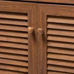 Entryway Furniture-Kirkland's Home Walnut Wood 11-Shelf Paneled Shoe Cabinet Brown