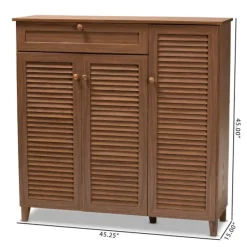 Entryway Furniture-Kirkland's Home Walnut Wood 11-Shelf Paneled Shoe Cabinet Brown