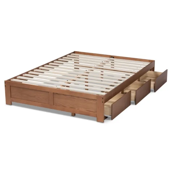 Beds & Headboards-Kirkland's Home Walnut Wooden 3-Drawer Platform Bed Brown