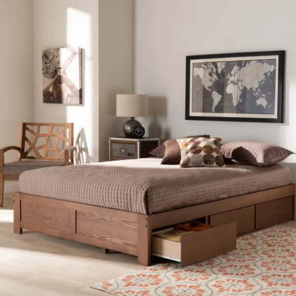 Beds & Headboards-Kirkland's Home Walnut Wooden 3-Drawer Platform Bed Brown