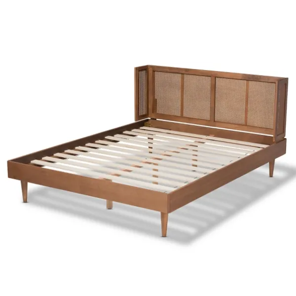 Beds & Headboards-Kirkland's Home Walnut Wrap Around Rattan Queen Bed Frame Brown