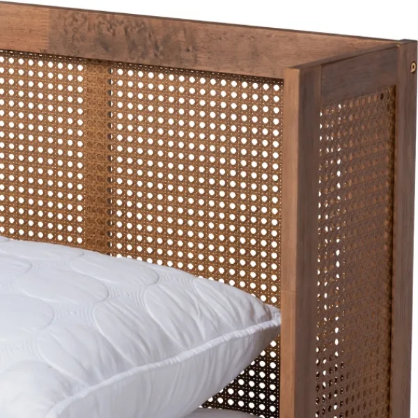 Beds & Headboards-Kirkland's Home Walnut Wrap Around Rattan Queen Bed Frame Brown