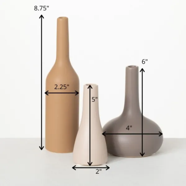 Vases-Kirkland's Home Warm Matte Ceramic Bud Vases, Set Of 3 Brown/Gray/White