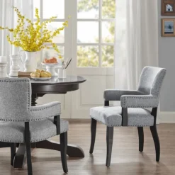 Dining Chairs-Kirkland's Home Warms Nailhead Trim Dining Chair Gray