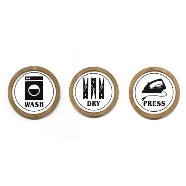 Wall Quotes & Signs-Kirkland's Home Wash Dry Press Round Framed Wall Plaques, Set Of 3 White/Black/Tan