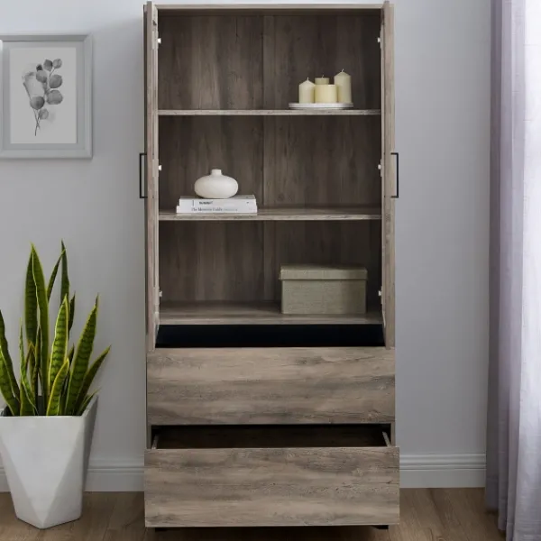 Cabinets & Sideboards-Kirkland's Home Wash Glass Door Storage Hutch Gray
