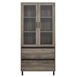 Cabinets & Sideboards-Kirkland's Home Wash Glass Door Storage Hutch Gray
