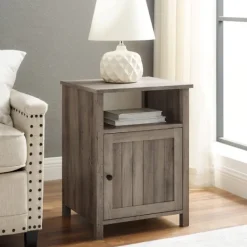 Accent & End Tables-Kirkland's Home Wash Grooved Door Side Table Gray