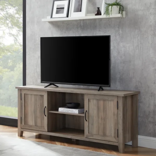 Tv Stands & Media Consoles-Kirkland's Home Wash Grooved Door Tv Stand Gray