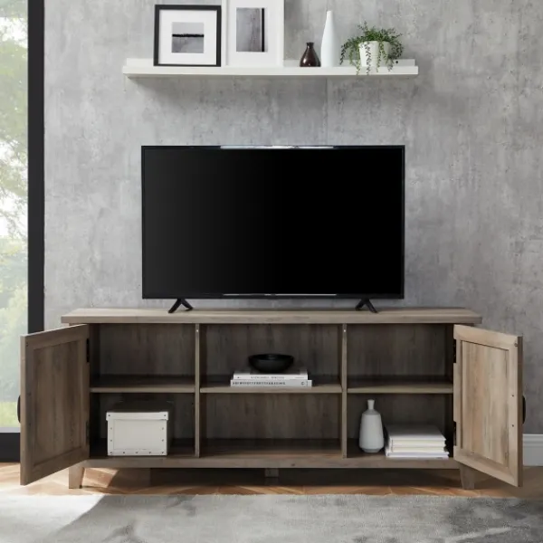 Tv Stands & Media Consoles-Kirkland's Home Wash Grooved Door Tv Stand Gray