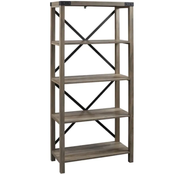 Bookshelves-Kirkland's Home Wash Metal X Frame Back Bookshelf Gray