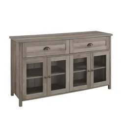 Cabinets & Sideboards-Kirkland's Home Wash Rustic Glass Front Sideboard Gray