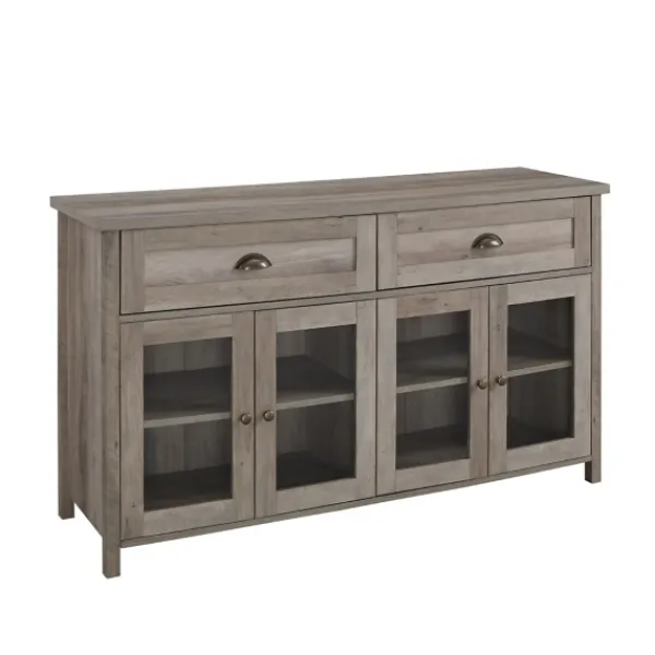 Cabinets & Sideboards-Kirkland's Home Wash Rustic Glass Front Sideboard Gray