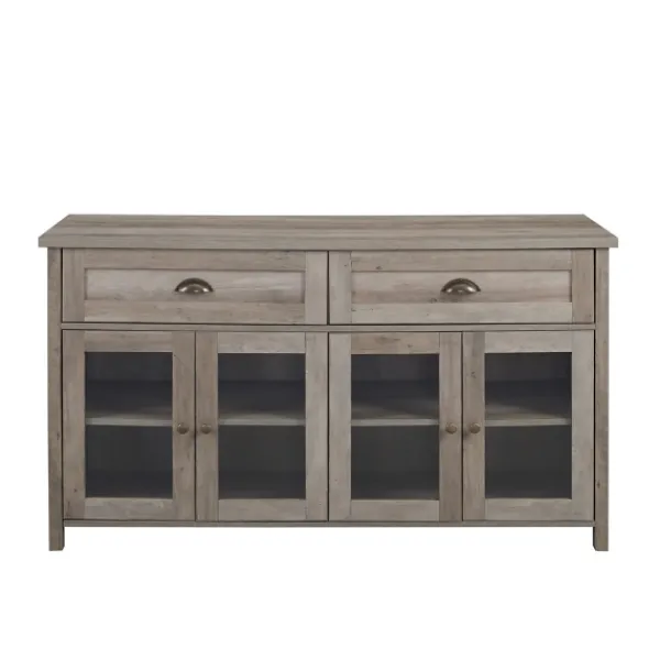 Cabinets & Sideboards-Kirkland's Home Wash Rustic Glass Front Sideboard Gray