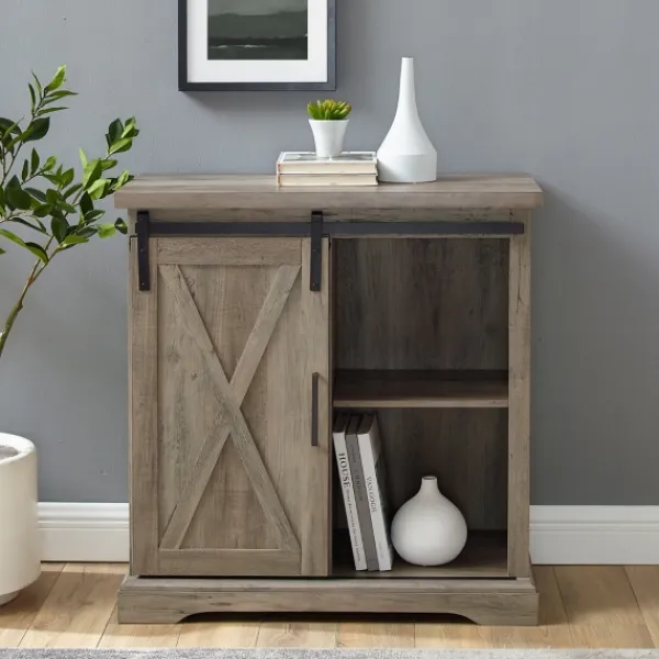 Cabinets & Sideboards-Kirkland's Home Wash Sliding Barn Door Cabinet Gray