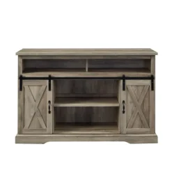 Tv Stands & Media Consoles-Kirkland's Home Wash Sliding Barn Door Highboy Tv Stand Gray