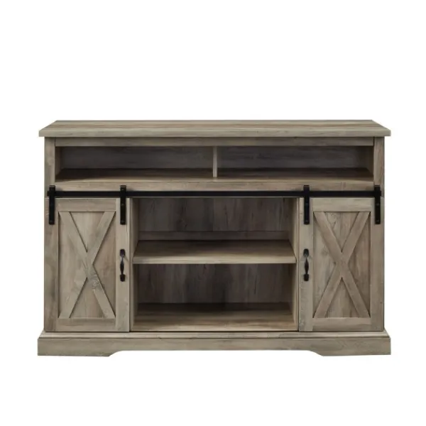 Tv Stands & Media Consoles-Kirkland's Home Wash Sliding Barn Door Highboy Tv Stand Gray