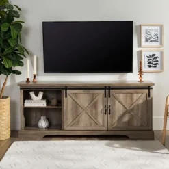 Tv Stands & Media Consoles-Kirkland's Home Wash Sliding Barn Door Tv Stand Gray