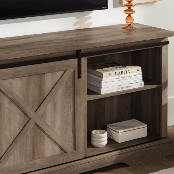 Tv Stands & Media Consoles-Kirkland's Home Wash Sliding Barn Door Tv Stand Gray