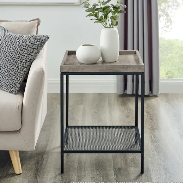 Accent & End Tables-Kirkland's Home Wash Square Tray Style Top Accent Table Gray