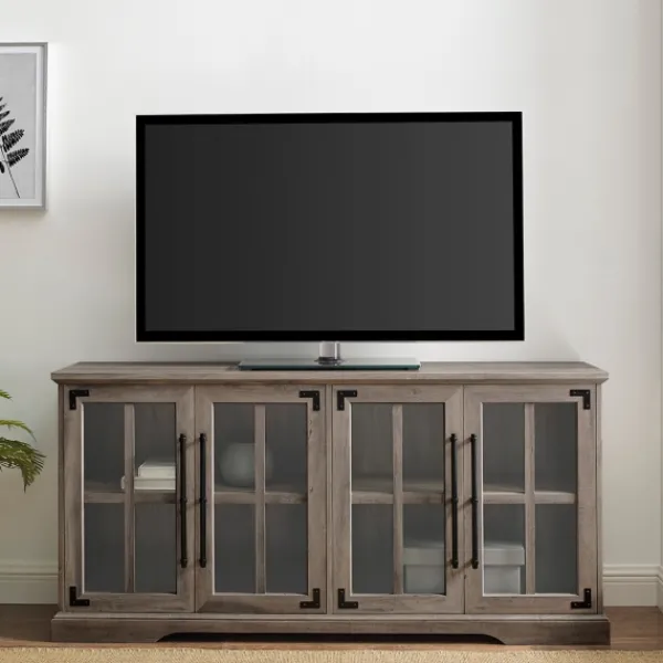 Tv Stands & Media Consoles-Kirkland's Home Wash Window 4-Door Tv Stand Gray