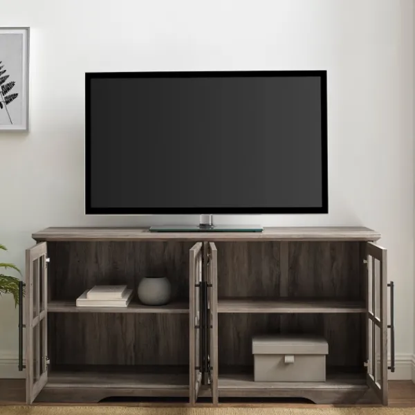 Tv Stands & Media Consoles-Kirkland's Home Wash Window 4-Door Tv Stand Gray